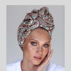 Sequin Fashion turban, vintage turban, Stripped turban hat, beaded turban,embellished turban,fancy turban, knot turban, wedding turban