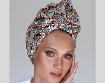 Sequin Fashion turban, vintage turban, Stripped turban hat, beaded turban,embellished turban,fancy turban, knot turban, wedding turban