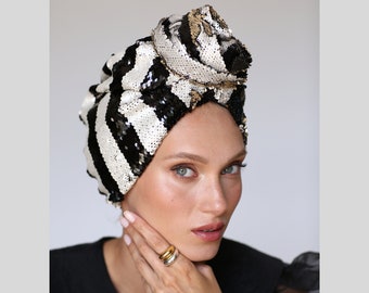 Sequin Fashion turban, vintage turban, Stripped turban hat, beaded turban,embellished turban,fancy turban, knot turban, wedding turban