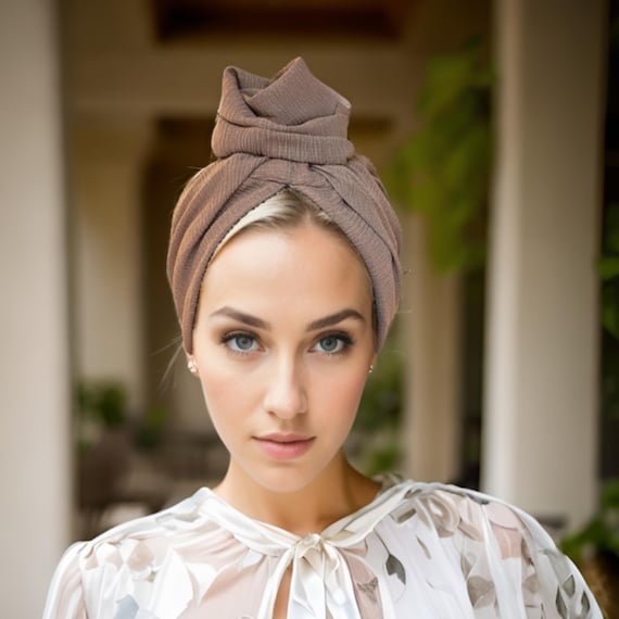Neutral Taupe Head Wrap Turban for Women – Soft Stretch  display picture 2