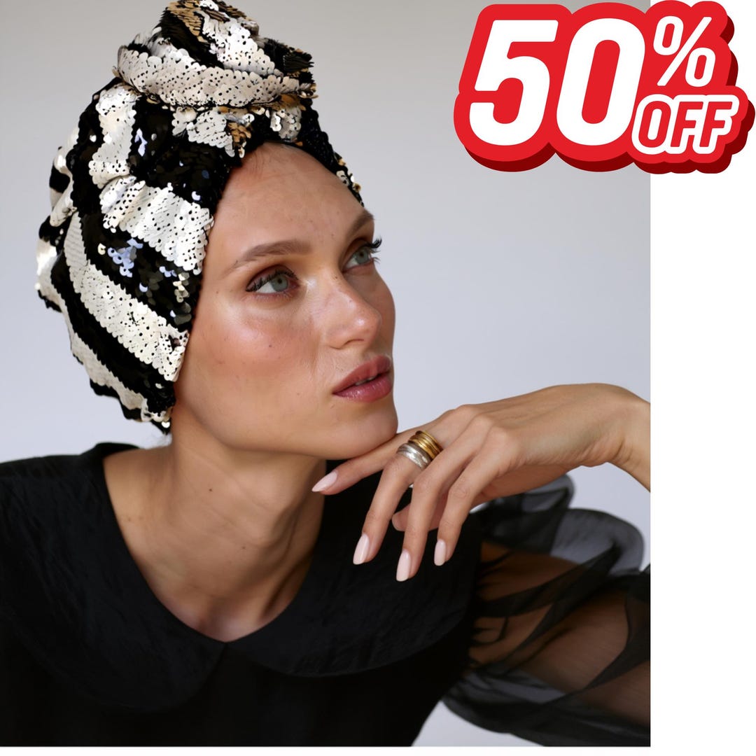 Black & Gold Sequin Stripe Knot Headband
