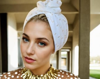 White Turban Headband with Gold Sunburst Brooch Groom Turban Brooch: Indian Wedding Safa Kilangi - Gold-tone  main image 2