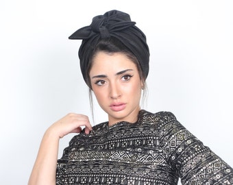 fascia turbante, turbante nero, cappello turbante, turbante alla moda, hijab turbante, berretto chemio, turbante da donna, turbante pronto da indossare, stile vintage