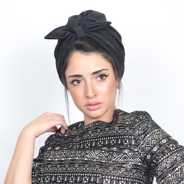 Chapeau bandeau turban noir, hijab turban tendance, casquette de chimio, prêt-à-porter turban pour femme