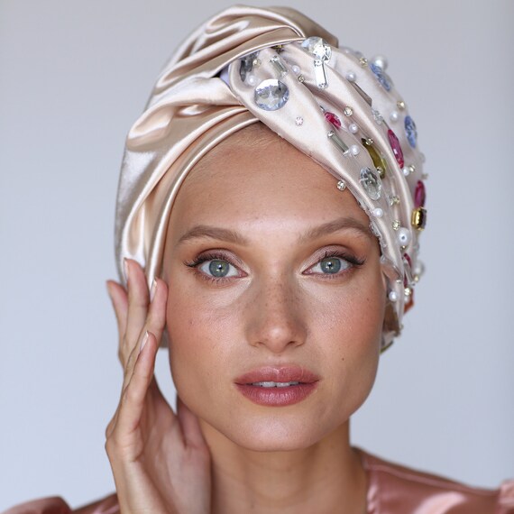 Wedding Fashion turban, vintage turban,tulle turban hat, beaded turban, embellished turban, jeweled turban, fancy turban, bridal turban