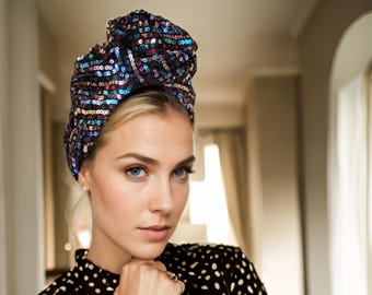 Turban – Multicolor Sequin – Pre-Tied Fancy Headwrap for Women