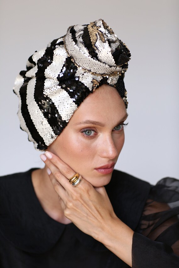 Blue Sequin Turban Women's Turbans With 