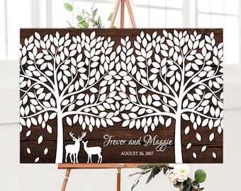 Wedding Tree Rustic Guest book Party Printable File Peachwik Wedding Printable 250 guests Deer Guest Book Rustic Deer Wedding Tree