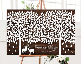 Wedding Tree Rustic Guest book Party Printable File Peachwik Wedding Printable 250 guests Deer Guest Book Rustic Deer Wedding Tree