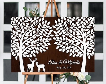 Wedding Tree Rustic Guest book Party Printable File Peachwik Wedding Printable 250 guests Deer Guest Book Rustic Deer Wedding Tree