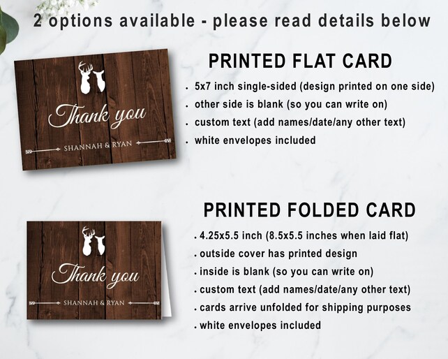 Printed Rustic Thank You Cards Bulk Country Wedding Thank You Notes