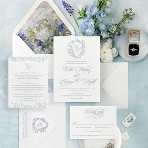 Letterpress wedding invitations, Wedding Invitation Suite Chloe, Custom Wedding Invitations, Gold Foil Invitations for Black Tie wedding image 2