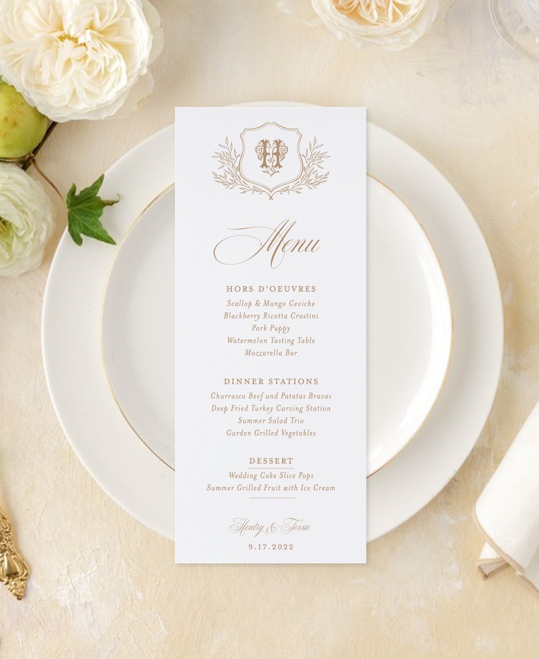 Printed Wedding Menu Cards, Wedding Menu Place Cards, Genevieve Wedding ...