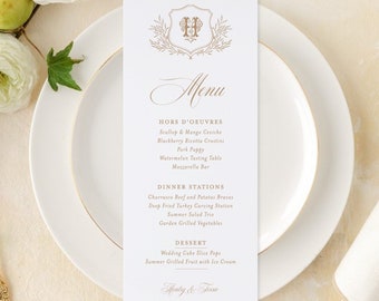 Printed wedding menu cards, wedding menu place cards, Genevieve wedding menus with names, elegant menus and place cards wax seal and vellum
