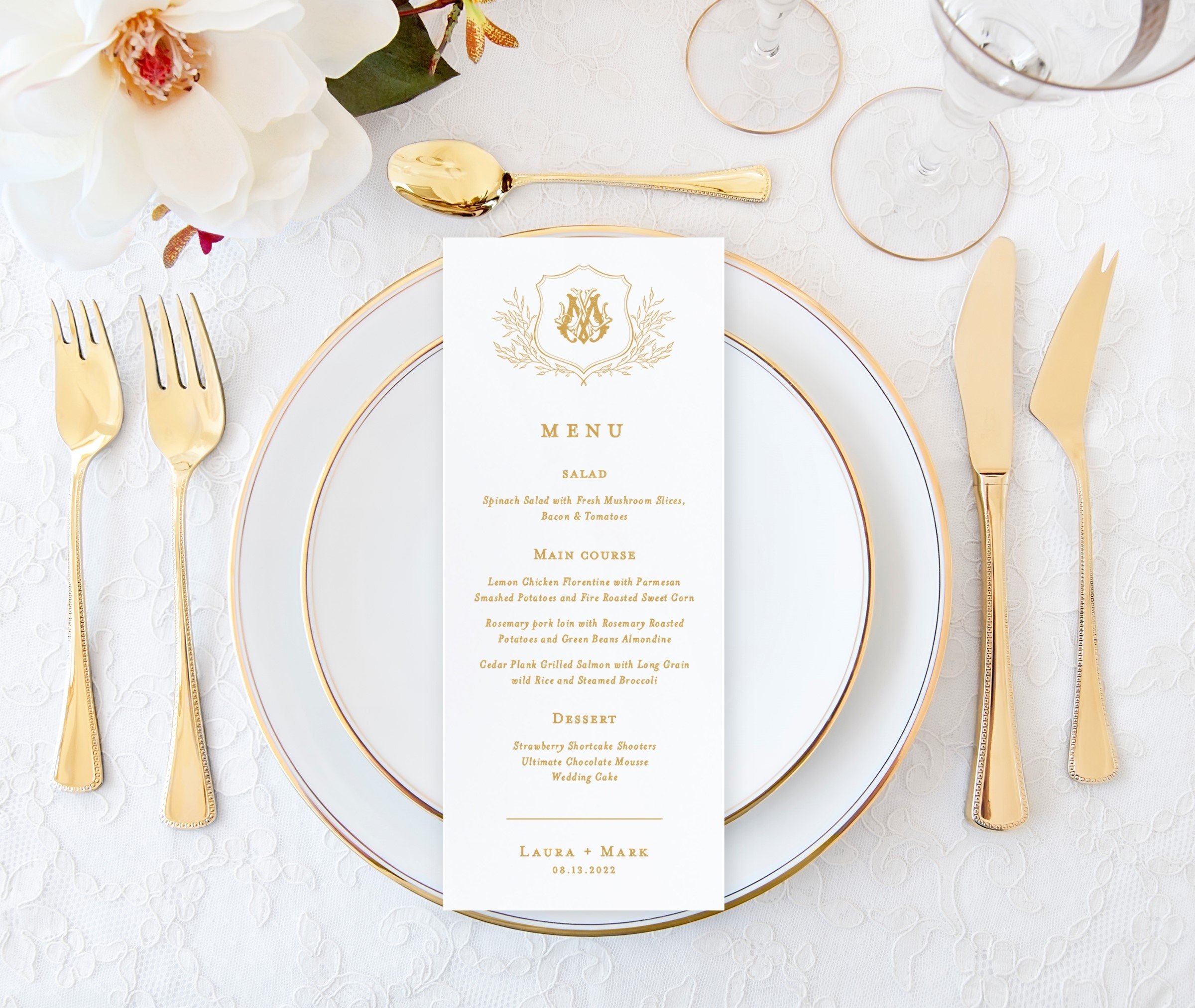Wedding menus with monogram wedding menus printed Elegant Etsy