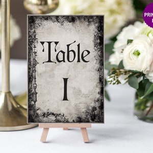 Gothic Table Numbers Printable, Halloween Wedding Table Numbers, Dark Table Numbers Printable,5x7 table number cards print at home