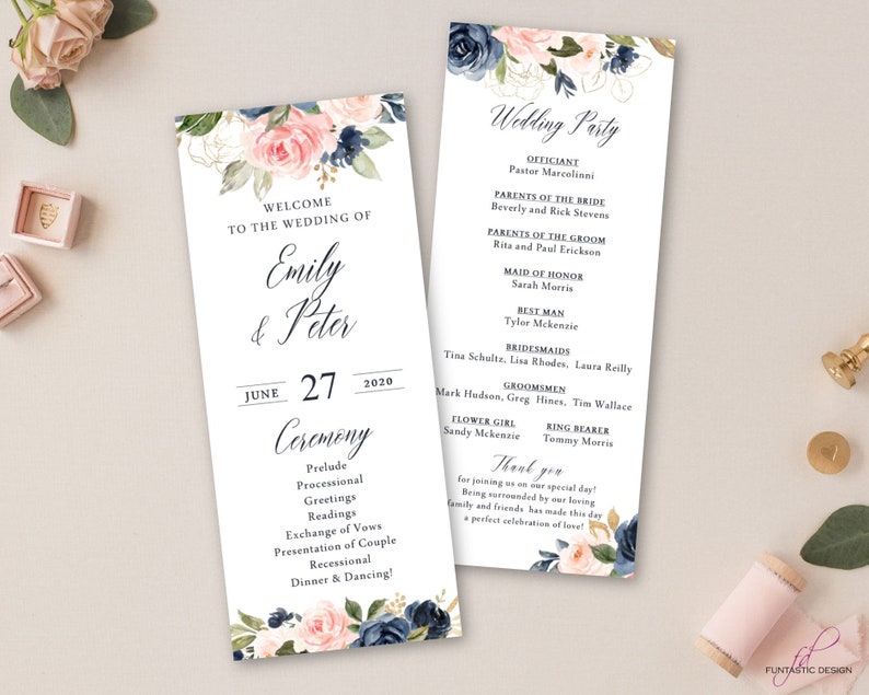 Pink And Navy Wedding Ceremony Programs Wedding Program Etsy