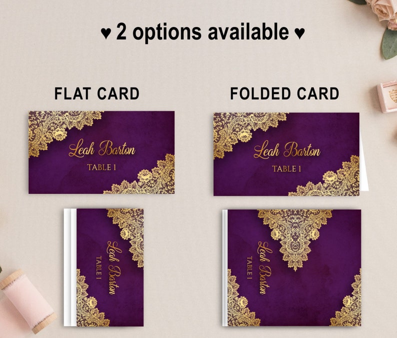 elegant wedding name cards gold place cards wedding table card name cards Printed wedding place card purple and gold lace escort cards