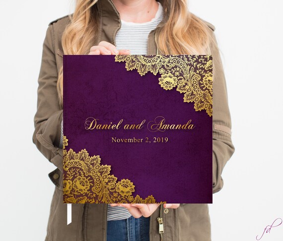 Elegant Wedding Guest Book Lace Wedding Guest Book Gold Etsy