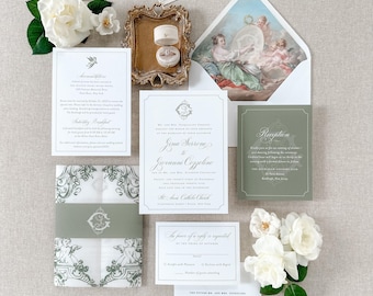 Phoebe Suite - elegant wedding invitations with wedding crest and custom crest monogram, classy invitations Wedding invitation sample