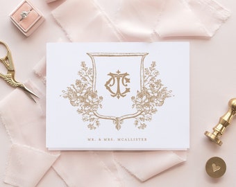 Josephine wedding thank you cards, elegant wedding thank you notes with monogram, folded thank you cards with photo, custom thank you cards