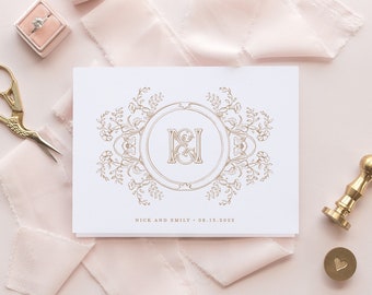 Annabelle wedding thank you cards with monogram, elegant wedding thank you notes, folded thank you cards with photo, custom thank you cards