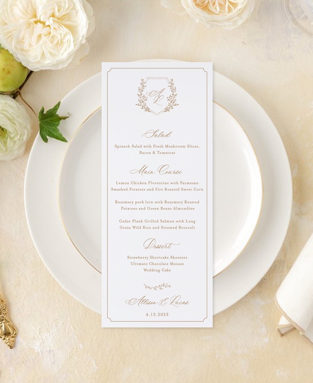 Allison Wedding Menus, Elegant Menu Cards for Wedding Printed, Wedding ...