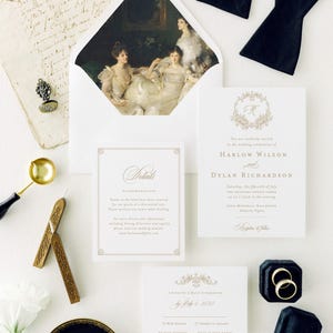 Harlow elegant wedding invitations with botanical crest and custom monogram, letterpress wedding invitations classy invitation cards suite image 5