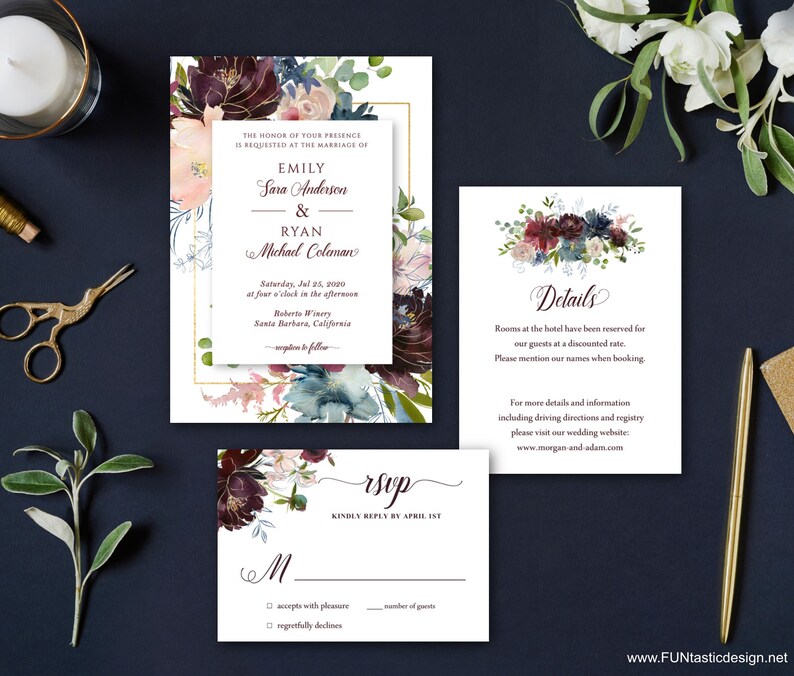 Custom wedding sign board Welcome to our wedding sign Burgundy and dusty blue unplugged ceremony sign poster wedding hashtag sign canvas