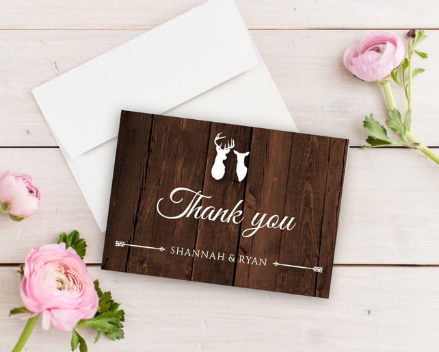 Printed Rustic Thank You Cards Bulk Country Wedding Thank You Notes