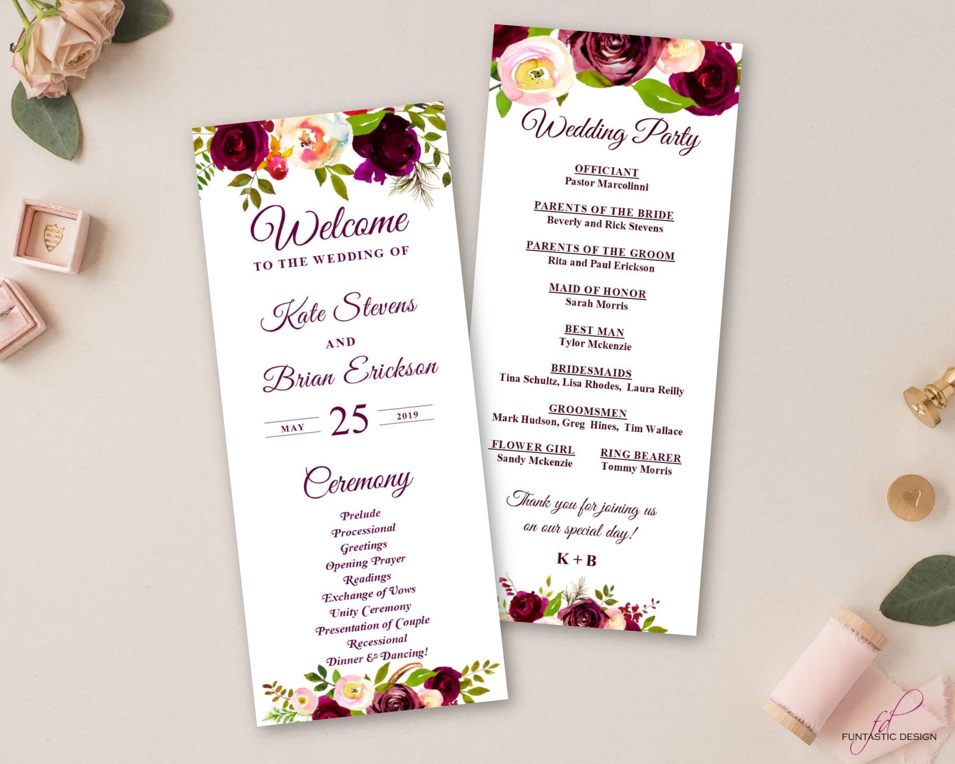 Burgundy Wedding Programs Wedding Ceremony Programs Printed Etsy