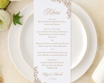 Abigail wedding menus with place cards, elegant menu cards for wedding, printed wedding menus with wax seal, menu cards with name tags