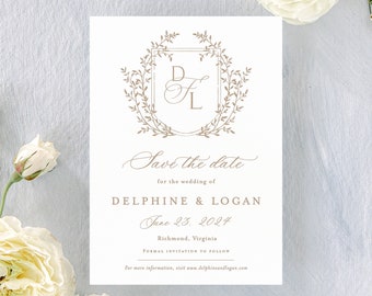 Letterpress save the dates Delphine, printed save the date cards with photo, traditional wedding save the dates gold foil save our date card