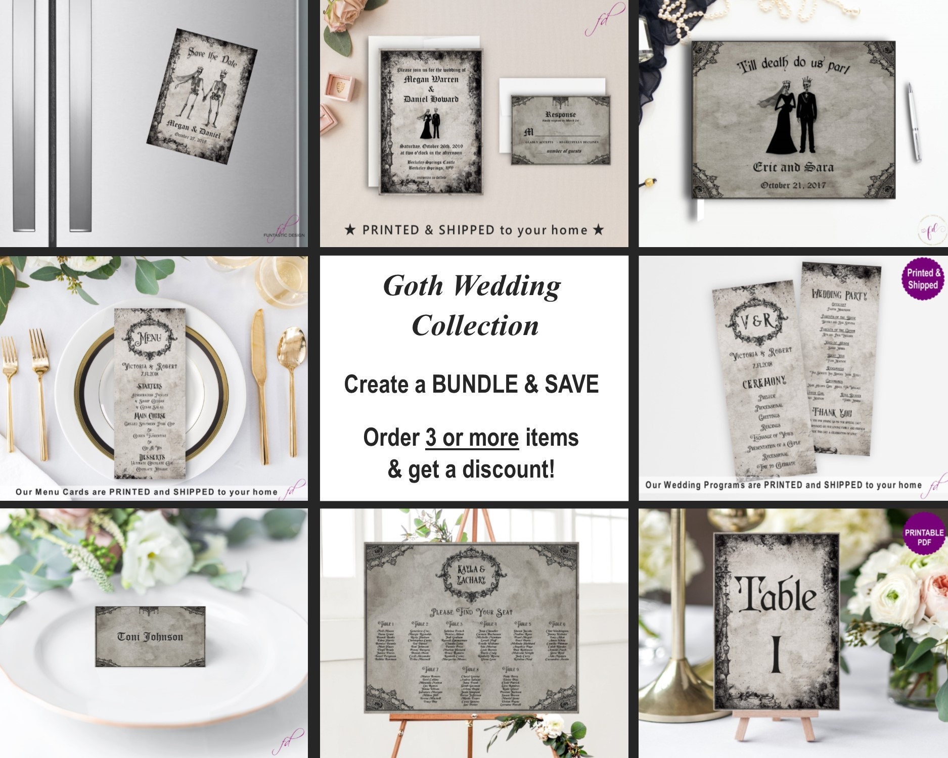 Gothic Table Numbers Printable, Halloween Wedding Table Numbers, Dark ...