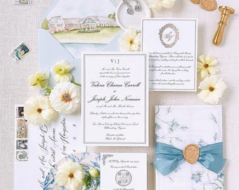 Luxury wedding invitation suite, letterpress wedding invitations with vellum jacket, crest monogram, elegant wedding invites Eleanor