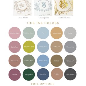 a collection of various printing methods and ink colors, as well as options for foiling.