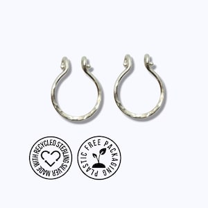 Fake Septum Ring Pack of Two, Recycled Sterling Silver, No Piercing Needed, Hammered Faux Septum