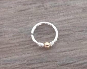 Sterling silver helix hoop with gold filled 2mm bead
