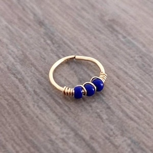 Cartilage hoop 14K gold filled with blue beads handmade in the UK with approximately 20 guage wire
