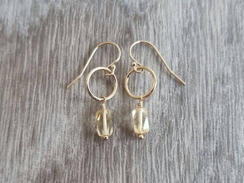 14K gold filled citrine dangle earrings Circle dangle earrings Gemstone dangle earrings image 6