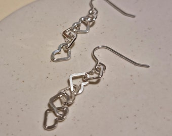 Sterling silver heart dangle earrings- Silver dangle earrings - Dangle earrings UK