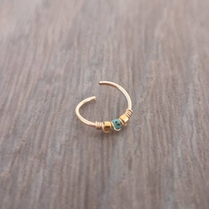 14K Gold filled nose ring Gold filled nose turquoise coloured beaded nose ring Nose ring Boho nose ring Cute nose ring afbeelding 4