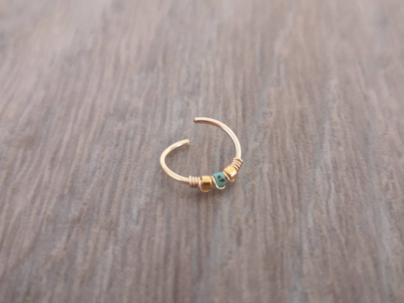 14K Gold filled nose ring Gold filled nose turquoise coloured beaded nose ring Nose ring Boho nose ring Cute nose ring afbeelding 4