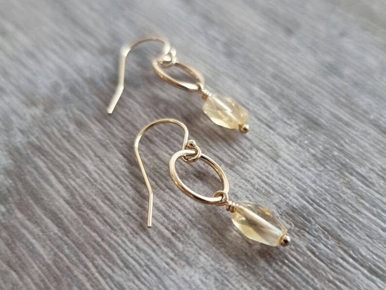 14K gold filled citrine dangle earrings Circle dangle earrings Gemstone dangle earrings image 8