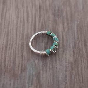 Cartilage hoop made with turquoise coloured glass beads and Sterling silver