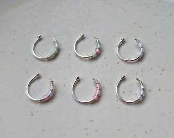 Silver plated faux nose ring - Beaded fake nose ring - Fake nose ring UK - Cute fake nose ring - Selection of one fake nose ring