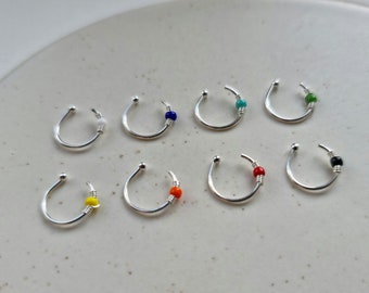 Fake nose ring silver plated - Faux nose ring with beads - One fake nose ring UK - No piercing nose ring - Your selection of one