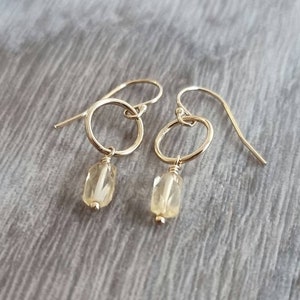 14K gold filled citrine dangle earrings Circle dangle earrings Gemstone dangle earrings image 4