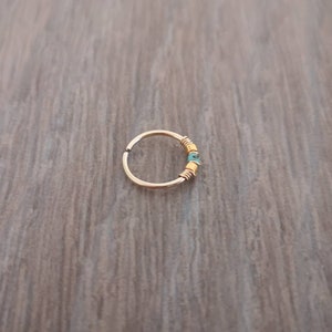 14K Gold filled nose ring Gold filled nose turquoise coloured beaded nose ring Nose ring Boho nose ring Cute nose ring afbeelding 3