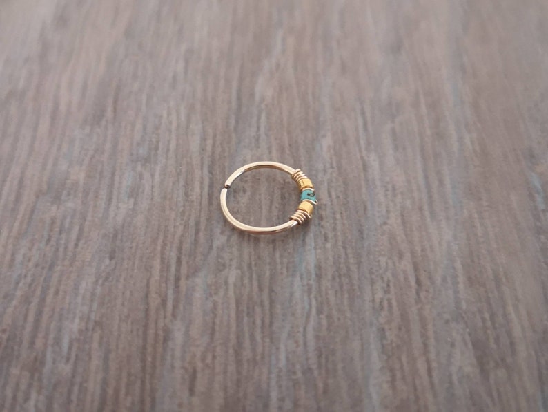 14K Gold filled nose ring Gold filled nose turquoise coloured beaded nose ring Nose ring Boho nose ring Cute nose ring afbeelding 3